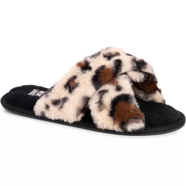 MUK LUKS Womens Perley Criss Cross SlipperLeopard Black