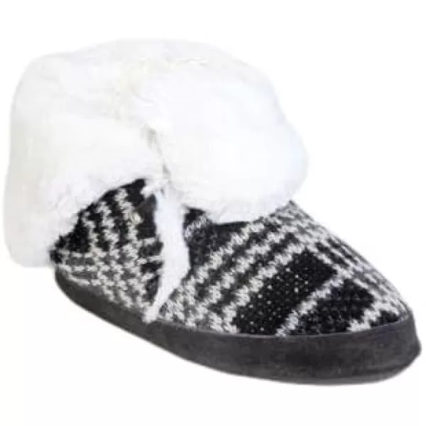 MUK LUKS Womens Plaid Knit Fur BootieNavy Tartan