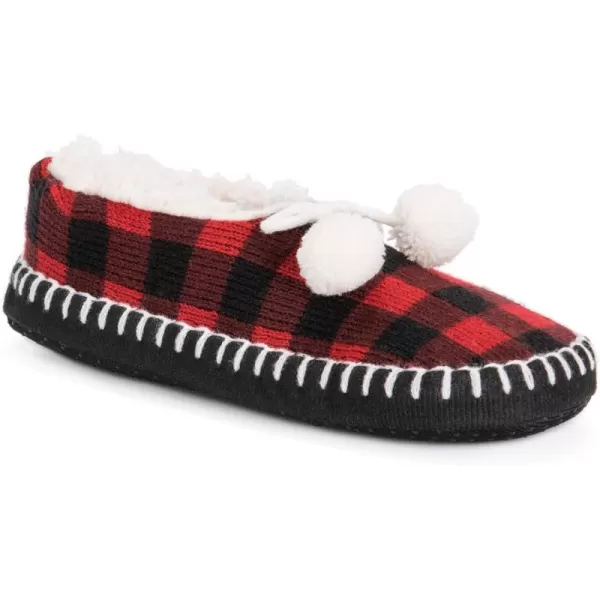 MUK LUKS Womens Pom Ballerina SlippersRedBlack