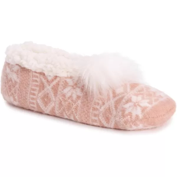 MUK LUKS Womens Pom Ballerina SlippersRose Gold