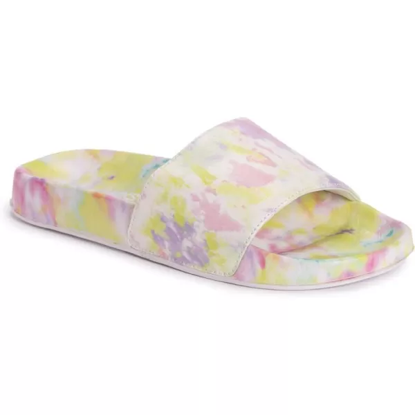 MUK LUKS Womens Pool Party Slide SandalKaleidoscopeyellowpinkgreen