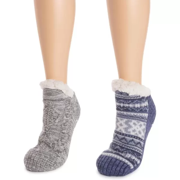 MUK LUKS Womens Shortie Cabin Sock 2 Pair PackDenimChrcl