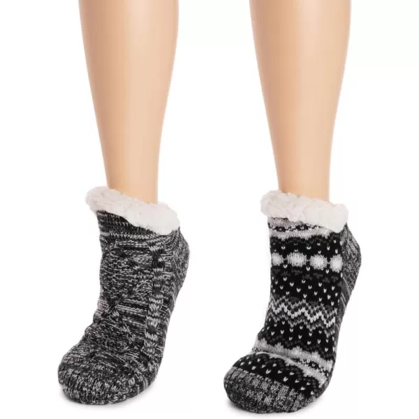 MUK LUKS Womens Shortie Cabin Sock 2 Pair PackEbnyCharcl