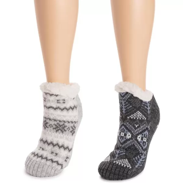 MUK LUKS Womens Shortie Cabin Sock 2 Pair PackGrey Heathr