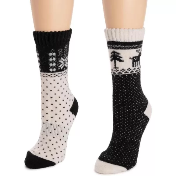 MUK LUKS Womens Wool Socks 2 Pair PackBlackIvory