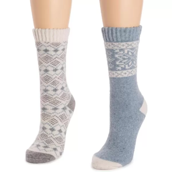 MUK LUKS Womens Wool Socks 2 Pair PackBlueIvory