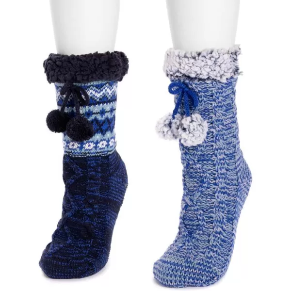 MUK LUKS womens Womens 2pair Tall Pom Cabin SocksBlueTeal