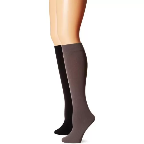 Muk Luks Womens Fleece Lined 2Pair Pack Knee High SocksBlackDark Grey