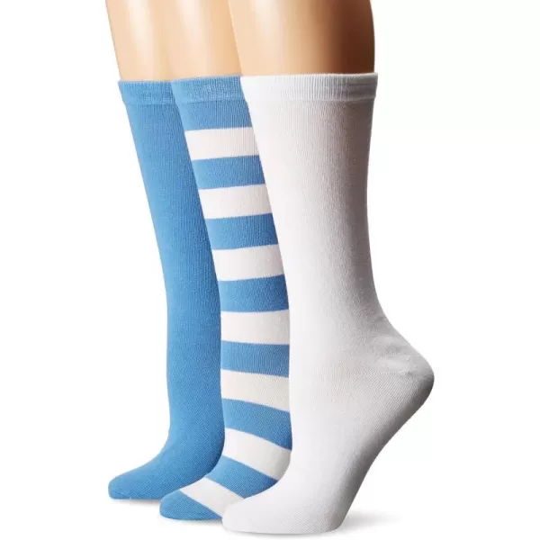 Muk Luks Womens Game Day Sport Crew Socks Pack of Three PairsLight BlueWhite