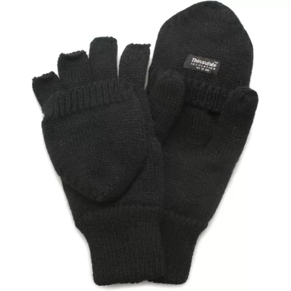 Quietwear mens Knit Flip Gloves With 40 Gr ThinsulateBlack