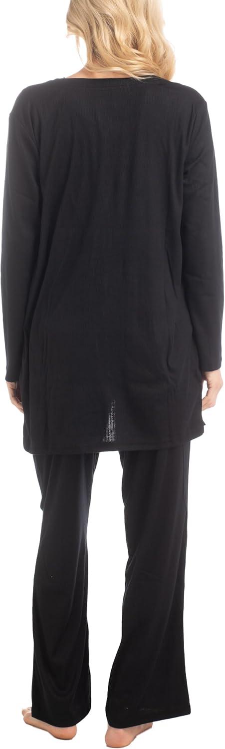 imageMUK LUKS 3 Piece Womens Pajamas  Anything Sleep and Lounge Set Matching Long Sleeve Cardigan Conjunto de PijamaBlack Stripe