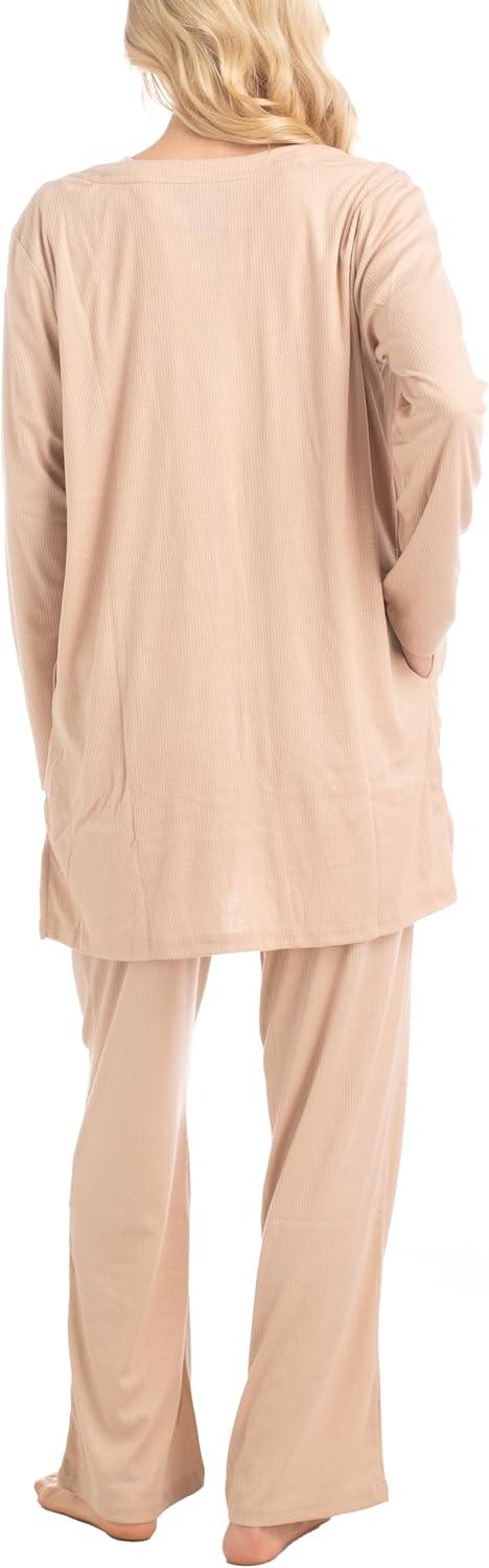 imageMUK LUKS 3 Piece Womens Pajamas  Anything Sleep and Lounge Set Matching Long Sleeve Cardigan Conjunto de PijamaCaramel Leopard