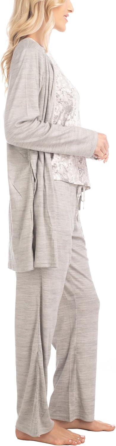 imageMUK LUKS 3 Piece Womens Pajamas  Anything Sleep and Lounge Set Matching Long Sleeve Cardigan Conjunto de PijamaGreyCotton Candy