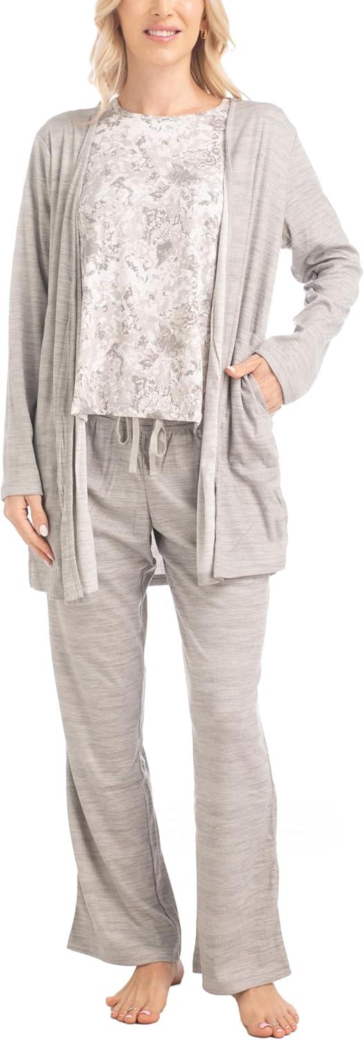 imageMUK LUKS 3 Piece Womens Pajamas  Anything Sleep and Lounge Set Matching Long Sleeve Cardigan Conjunto de PijamaGreyCotton Candy