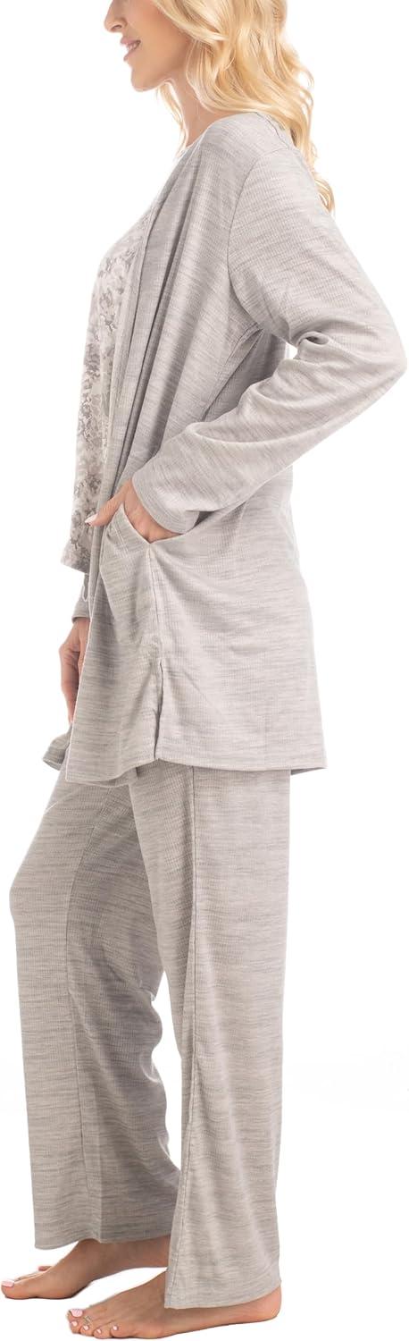 imageMUK LUKS 3 Piece Womens Pajamas  Anything Sleep and Lounge Set Matching Long Sleeve Cardigan Conjunto de PijamaGreyCotton Candy
