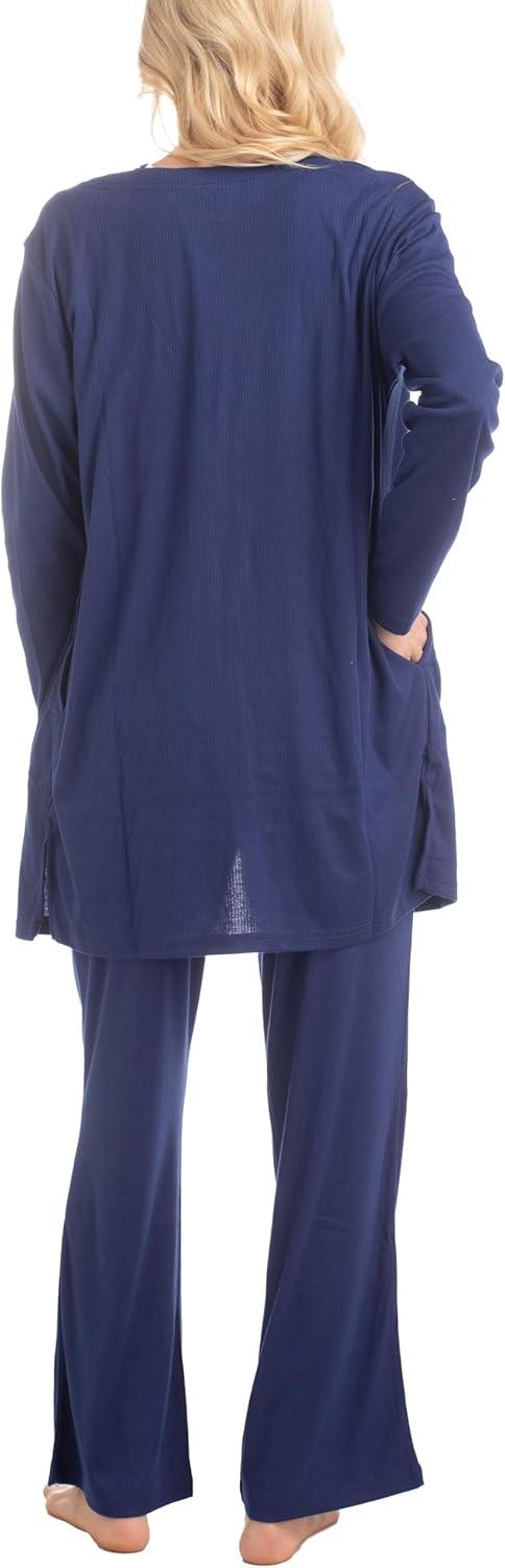 imageMUK LUKS 3 Piece Womens Pajamas  Anything Sleep and Lounge Set Matching Long Sleeve Cardigan Conjunto de PijamaNavy Dot