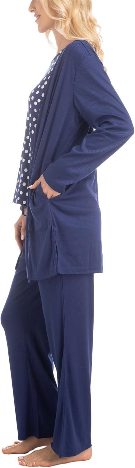 imageMUK LUKS 3 Piece Womens Pajamas  Anything Sleep and Lounge Set Matching Long Sleeve Cardigan Conjunto de PijamaNavy Dot