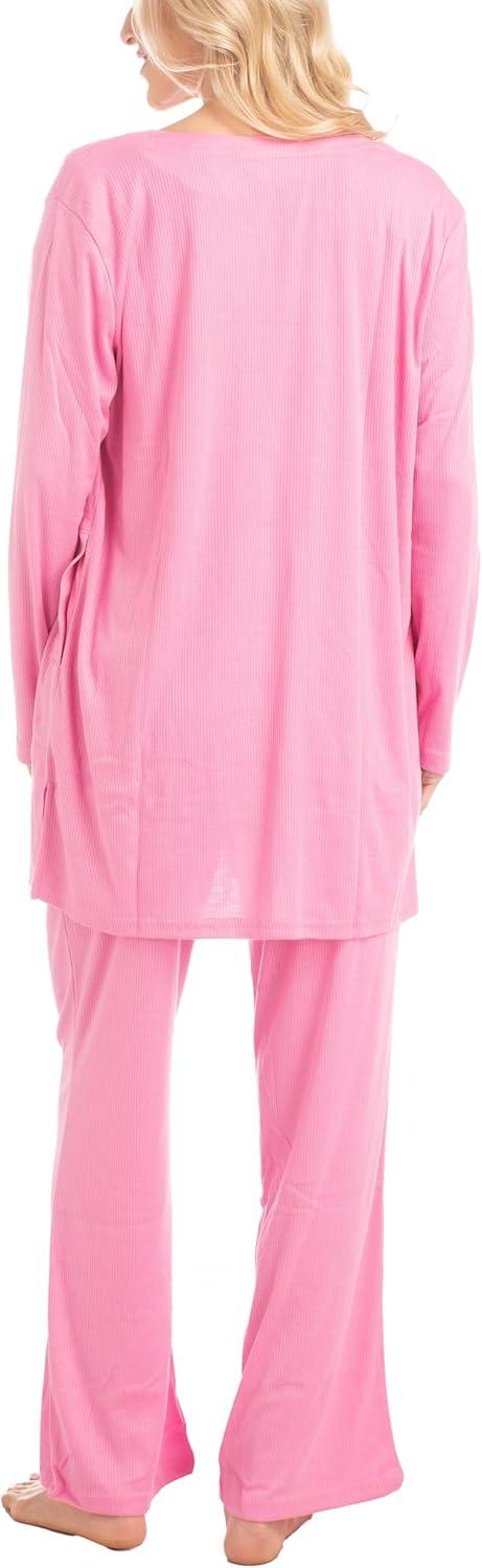 imageMUK LUKS 3 Piece Womens Pajamas  Anything Sleep and Lounge Set Matching Long Sleeve Cardigan Conjunto de PijamaPinkLacey Floral