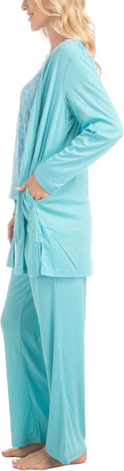 imageMUK LUKS 3 Piece Womens Pajamas  Anything Sleep and Lounge Set Matching Long Sleeve Cardigan Conjunto de PijamaTeal Paisley