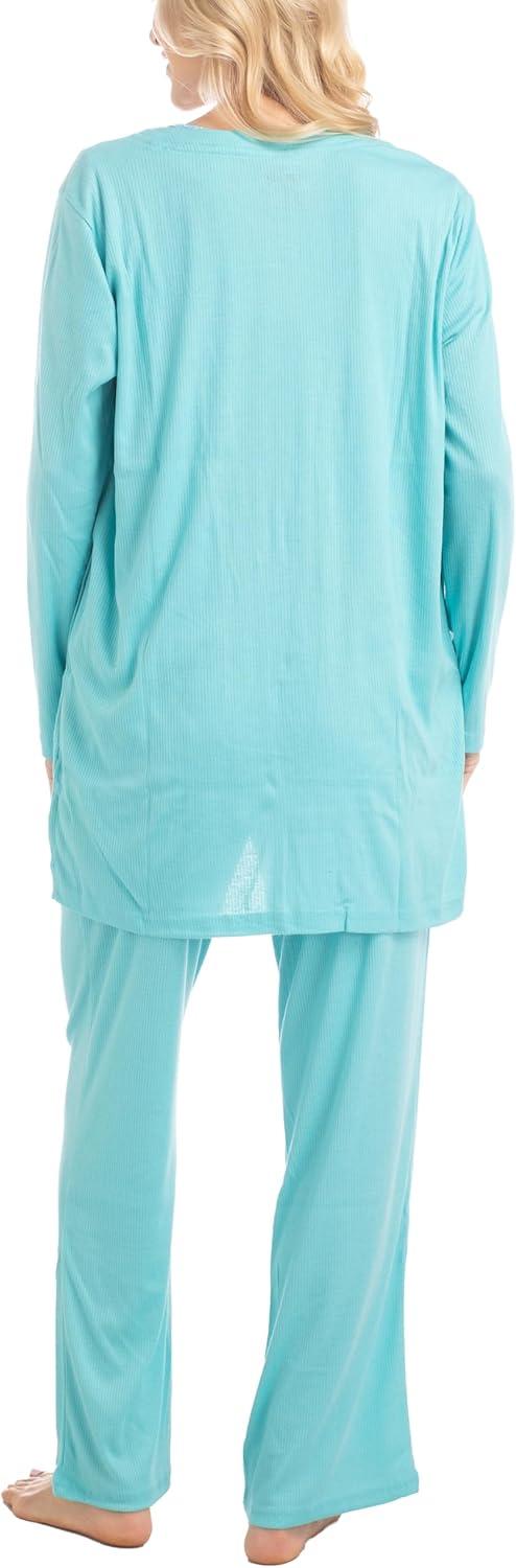 imageMUK LUKS 3 Piece Womens Pajamas  Anything Sleep and Lounge Set Matching Long Sleeve Cardigan Conjunto de PijamaTeal Paisley