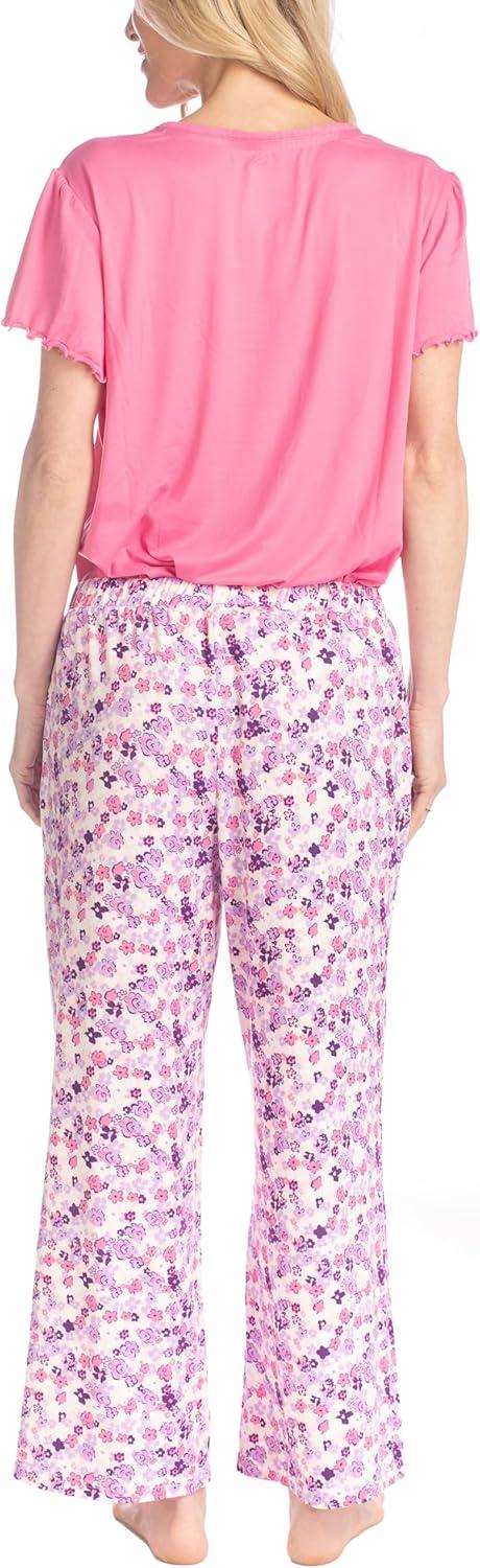 imageMUK LUKS Short Sleeve Pajama Set 2Piece Ruffle Sleeve Shirt and Capri Sleep Pants Artistic Garden Pijamas Capri de MujerPnkDainty Floral