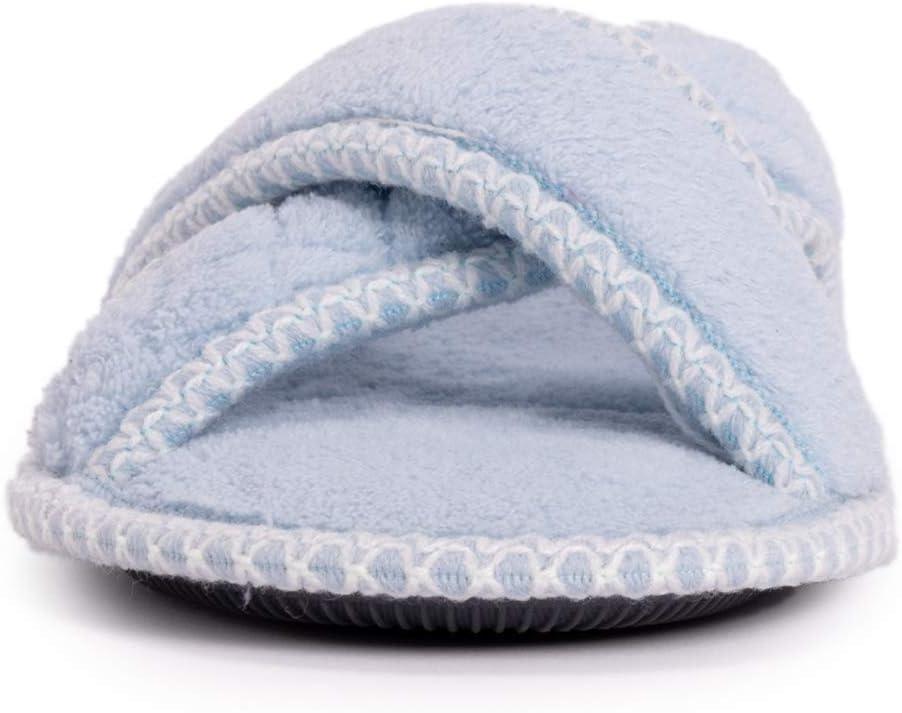 imageMUK LUKS womens Ada Chenille Crossband Slippers  Daisy WhiteSlipperFreesia Blue