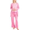 imageMUK LUKS 3 Piece Womens Pajamas  Anything Sleep and Lounge Set Matching Long Sleeve Cardigan Conjunto de PijamaPinkLacey Floral