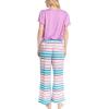 imageMUK LUKS Short Sleeve Pajama Set 2Piece Ruffle Sleeve Shirt and Capri Sleep Pants Artistic Garden Pijamas Capri de MujerPurRainbow Stripe
