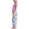 imageMUK LUKS Short Sleeve Pajama Set 2Piece Ruffle Sleeve Shirt and Capri Sleep Pants Artistic Garden Pijamas Capri de MujerPurRainbow Stripe