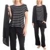 imageMUK LUKS 3 Piece Womens Pajamas  Anything Sleep and Lounge Set Matching Long Sleeve Cardigan Conjunto de PijamaBlack Stripe