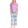 imageMUK LUKS Short Sleeve Pajama Set 2Piece Ruffle Sleeve Shirt and Capri Sleep Pants Artistic Garden Pijamas Capri de MujerPurRainbow Stripe