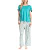 imageMUK LUKS Short Sleeve Pajama Set 2Piece Ruffle Sleeve Shirt and Capri Sleep Pants Artistic Garden Pijamas Capri de MujerTealSpring Plaid