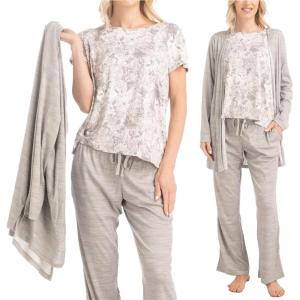 imageMUK LUKS 3 Piece Womens Pajamas  Anything Sleep and Lounge Set Matching Long Sleeve Cardigan Conjunto de PijamaGreyCotton Candy