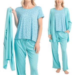 imageMUK LUKS 3 Piece Womens Pajamas  Anything Sleep and Lounge Set Matching Long Sleeve Cardigan Conjunto de PijamaTeal Paisley