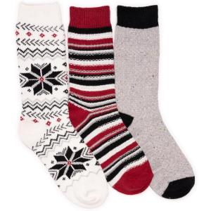 imageMUK LUKS Womens Boot Socks 3 Pair PackIvoryRedGrey