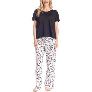 imageMUK LUKS Womens Short Sleeve Pajama 2Piece Set Super Soft TShirt and Pants Garden Party Conjunto de PijamaBlkButterfly Spot