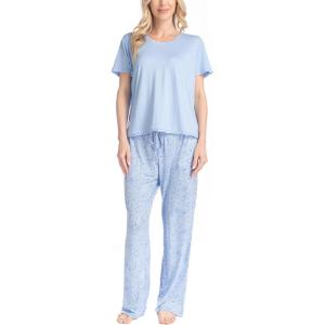 imageMUK LUKS Womens Short Sleeve Pajama 2Piece Set Super Soft TShirt and Pants Garden Party Conjunto de PijamaBluBlue Toile