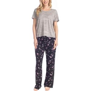 imageMUK LUKS Womens Short Sleeve Pajama 2Piece Set Super Soft TShirt and Pants Garden Party Conjunto de PijamaGryCascading Heart