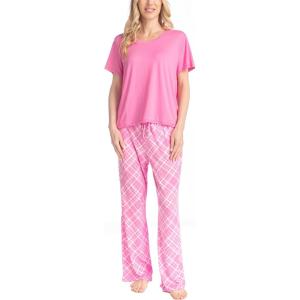 imageMUK LUKS Womens Short Sleeve Pajama 2Piece Set Super Soft TShirt and Pants Garden Party Conjunto de PijamaPnkPink Plaid