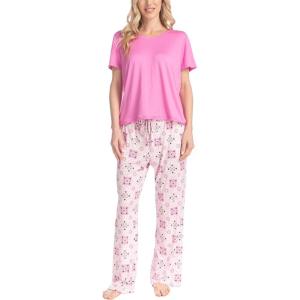 imageMUK LUKS Womens Short Sleeve Pajama 2Piece Set Super Soft TShirt and Pants Garden Party Conjunto de PijamaPnkSweet Foulard