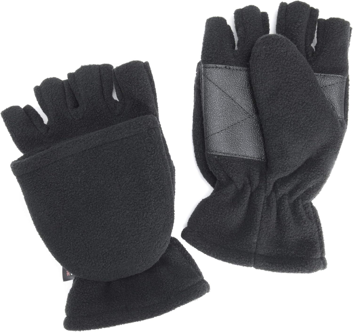 imageMUK LUKS Mens Fleece Flip Mittenadv BlackBlack