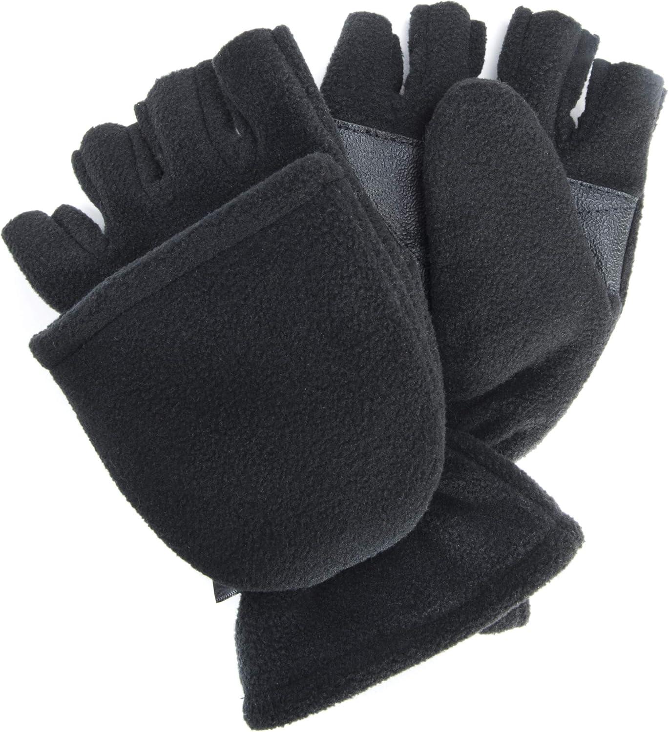 imageMUK LUKS Mens Fleece Flip Mittenadv BlackBlack