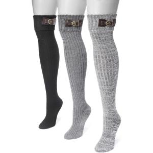 imageMuk Luks Womens 3 Pair Buckle Cuff Over The Knee Socks SockshosieryBlack