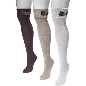imageMuk Luks Womens 3 Pair Buckle Cuff Over The Knee Socks SockshosieryBrown