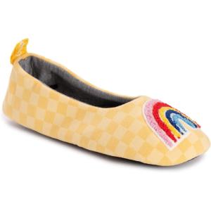 imageMUK LUKS Womens Cozy Ballerina Slipper with Sherpa LiningYellow Rainbow