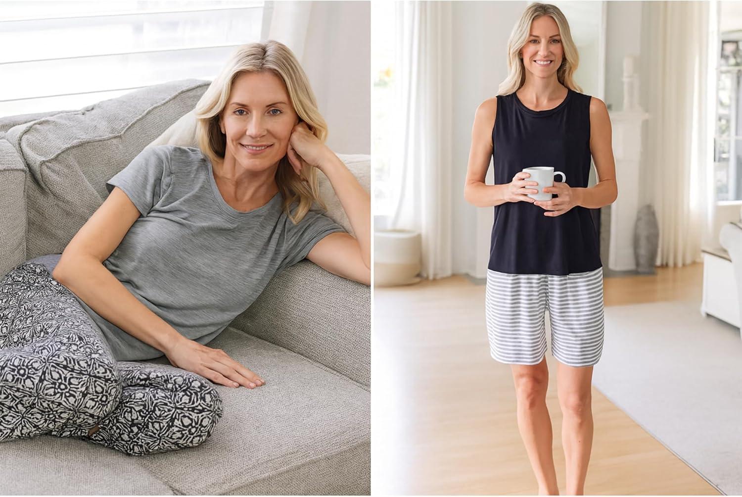 imageMUK LUKS 2 Pack Womens Pajama Set  Shorts Capris Tank Top and TShirt Loungewear Pajamas All Mixed up Conjunto PijamaBlack Grey