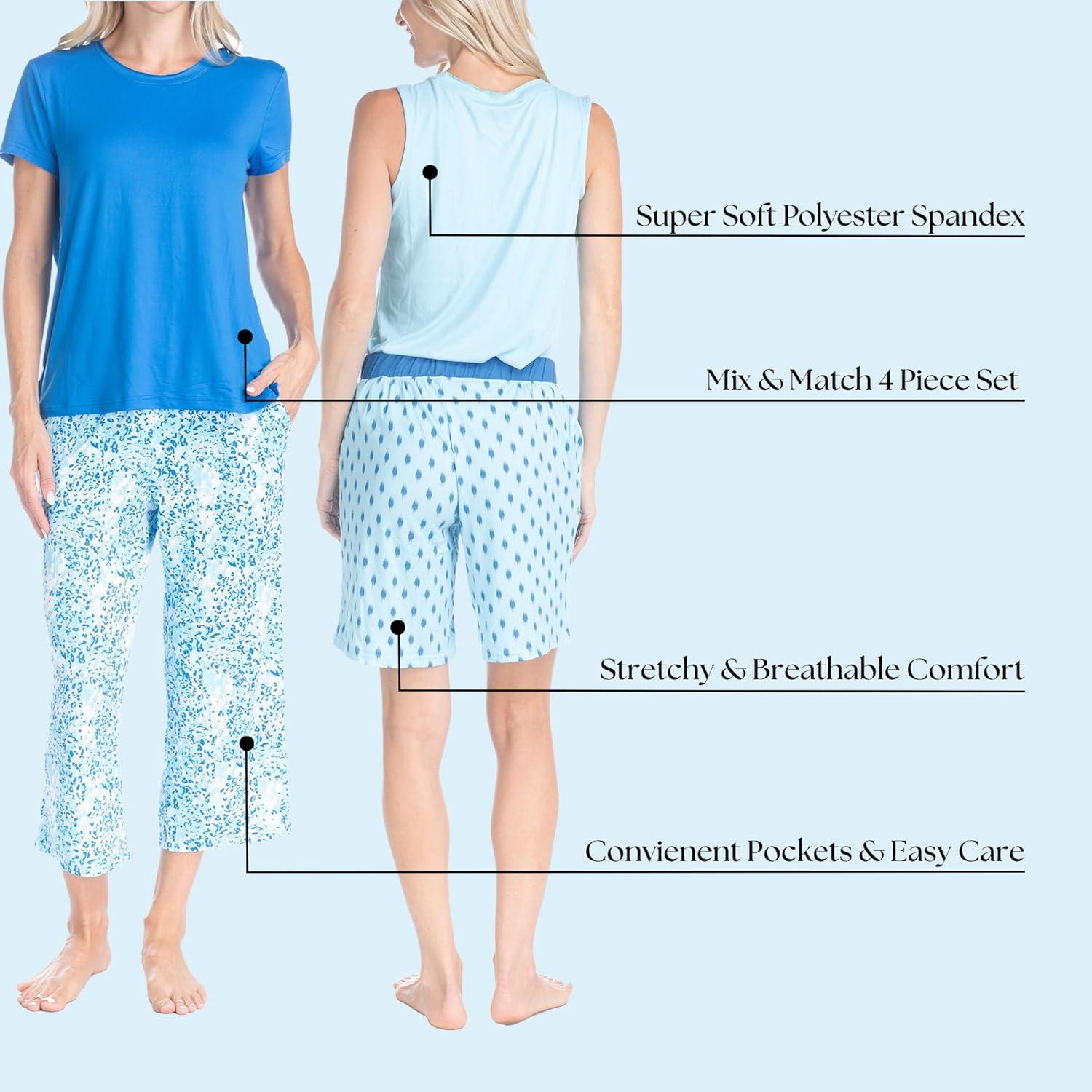 imageMUK LUKS 2 Pack Womens Pajama Set  Shorts Capris Tank Top and TShirt Loungewear Pajamas All Mixed up Conjunto PijamaBlack Grey