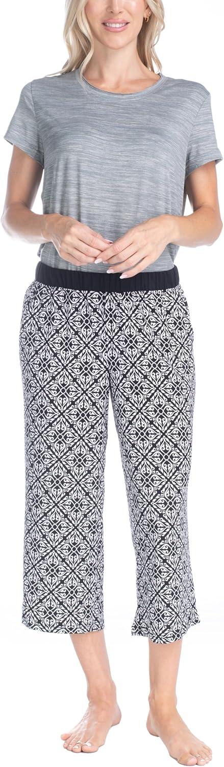 imageMUK LUKS 2 Pack Womens Pajama Set  Shorts Capris Tank Top and TShirt Loungewear Pajamas All Mixed up Conjunto PijamaBlack Grey