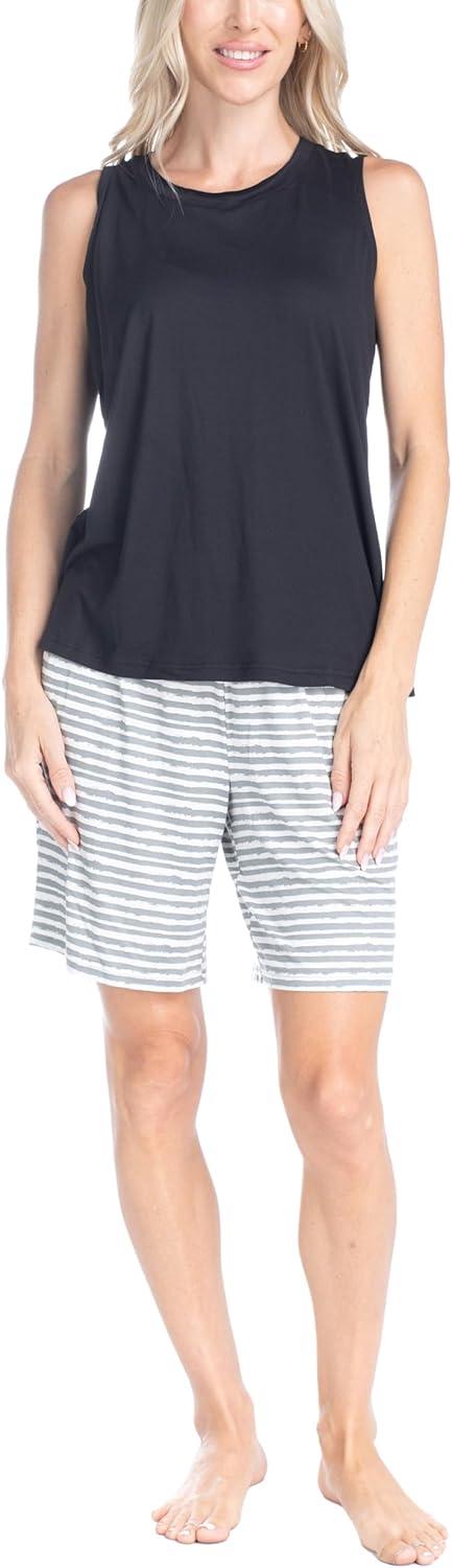 imageMUK LUKS 2 Pack Womens Pajama Set  Shorts Capris Tank Top and TShirt Loungewear Pajamas All Mixed up Conjunto PijamaBlack Grey
