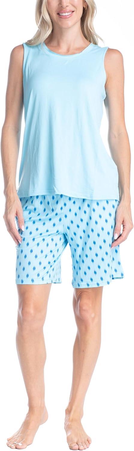 imageMUK LUKS 2 Pack Womens Pajama Set  Shorts Capris Tank Top and TShirt Loungewear Pajamas All Mixed up Conjunto PijamaBlue Leopard